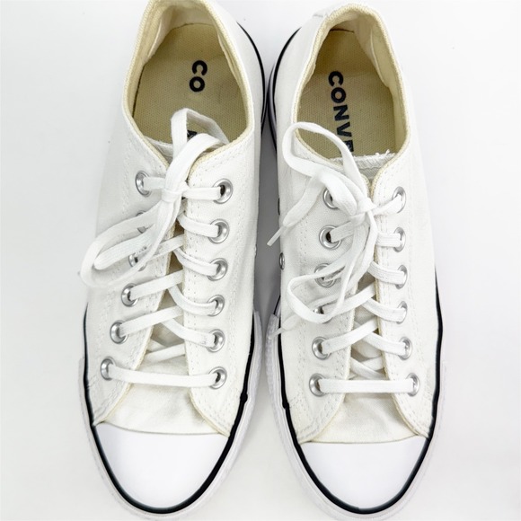 Converse Chuck Taylor All Star Platform White Canvas Low Top Sneakers W US 7.5 - Picture 2 of 9